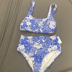 Old Navy Blue and White Floral Bikini